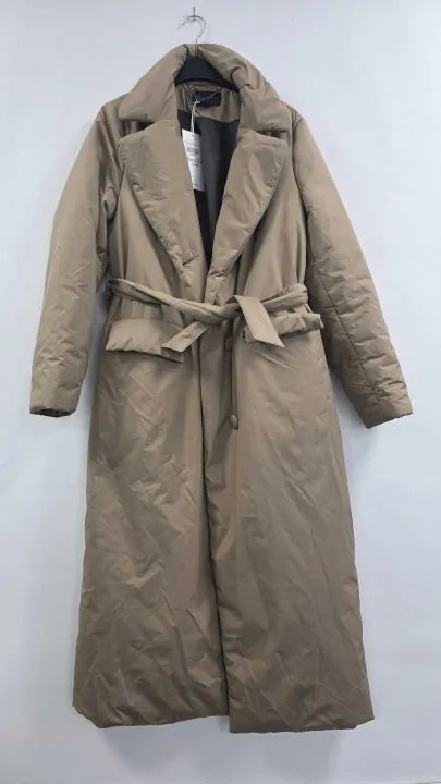 Max And Zac London - Camel Padded Shearling Collar Coat - Beige Size: Uk 12