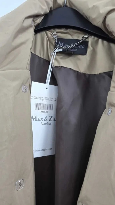 Max And Zac London - Camel Padded Shearling Collar Coat - Beige Size: Uk 12