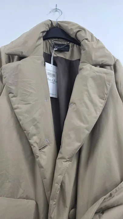 Max And Zac London - Camel Padded Shearling Collar Coat - Beige Size: Uk 12