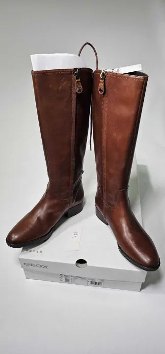 Geox - Women's Brown Leather Felicity Long Boot - Brown Size: Uk7
