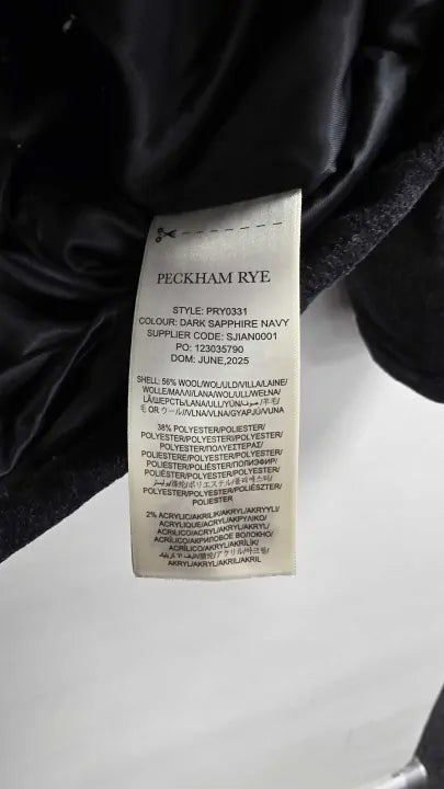 Pecham Rye Wool Blend Padded Parka In Dark Sapphire Navy Size: L