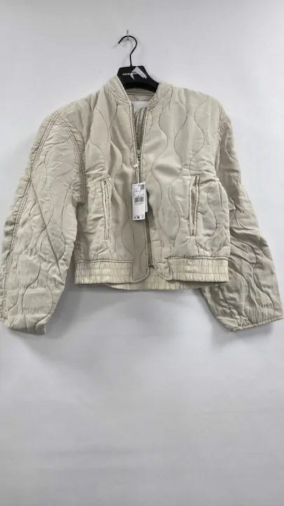 Mango - Ecru Quilted Bomber Jacket - Cream Size: S