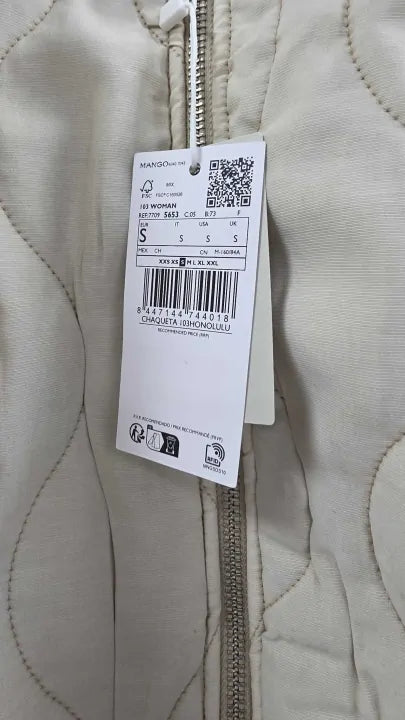 Mango - Ecru Quilted Bomber Jacket - Cream Size: S