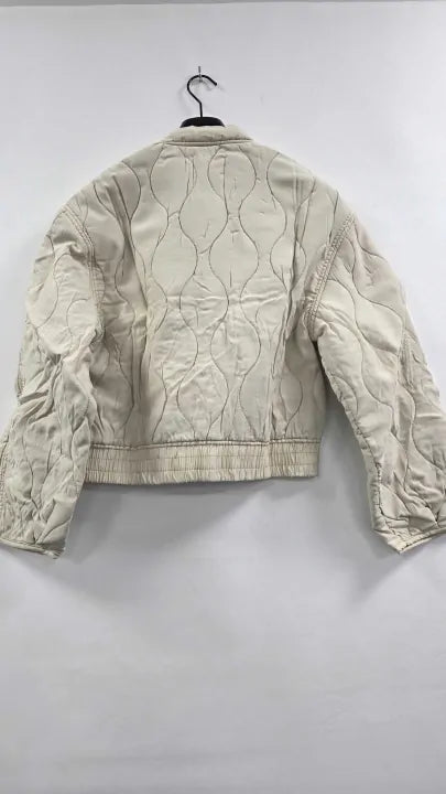 Mango - Ecru Quilted Bomber Jacket - Cream Size: S