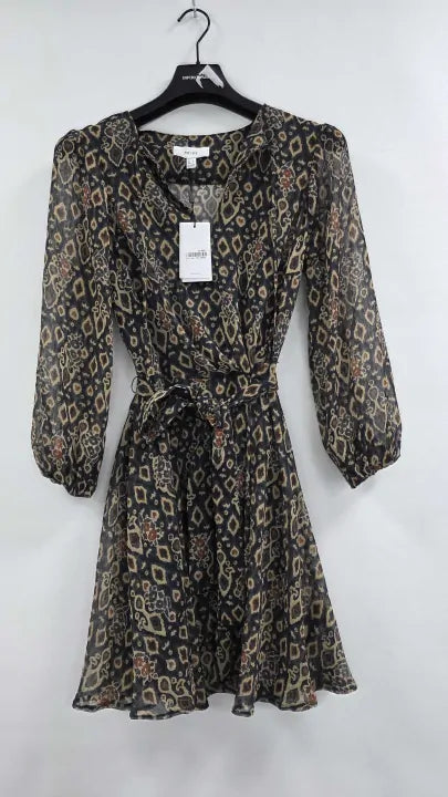 Reiss - Brown Marnie Printed Flip Dress - Navy Size: Uk 6