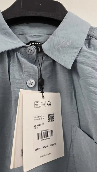 Whistles - Blue Button Down Nicola Shirt - Blue Size: Uk 8