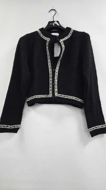 Mango - Black Bicolour Tweed Jacket - Black Size: M
