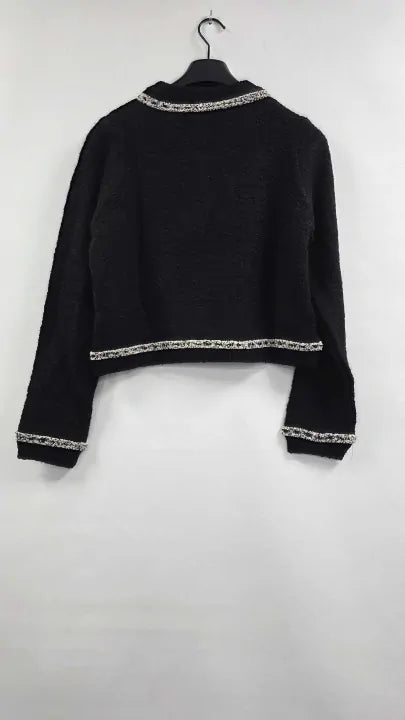 Mango - Black Bicolour Tweed Jacket - Black Size: M