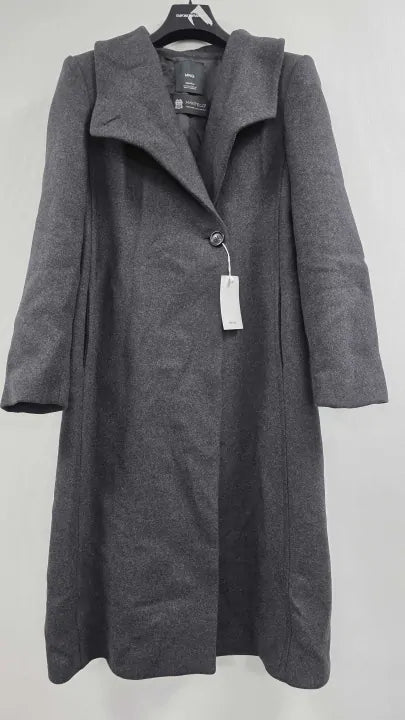 Mango - Grey Woollen Coat With Belt - Grey Size: S