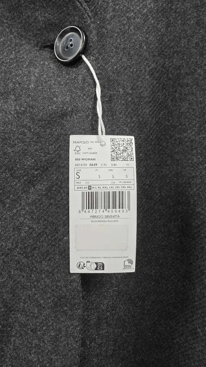 Mango - Grey Woollen Coat With Belt - Grey Size: S