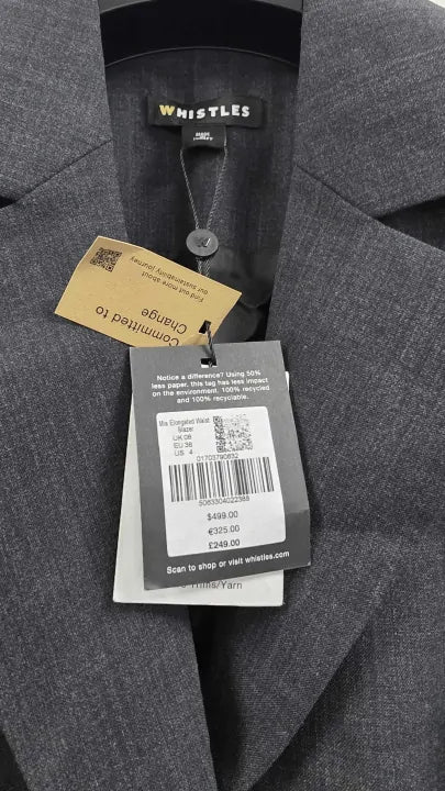 Whistles - Dark Grey Mia Elongated Waist Blazer - Grey Size: Uk 8