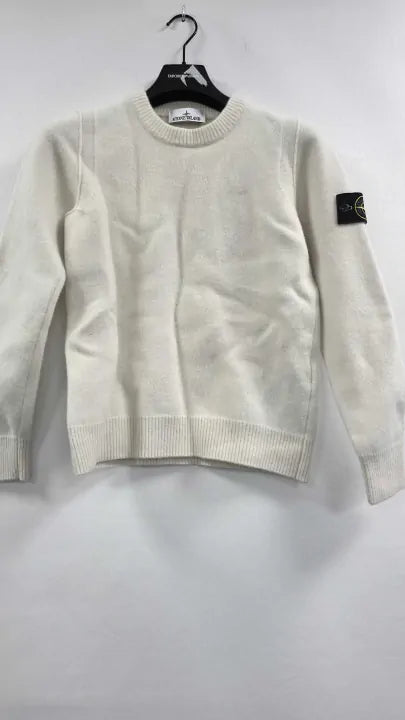 Stone Island - Cream Wool Crew Neck Sweatshirt Size: M