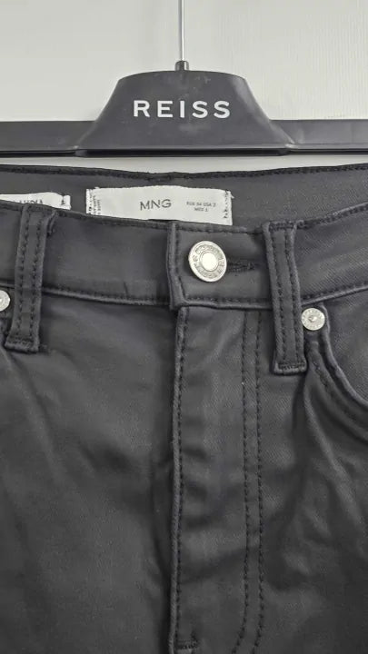Mango - Black Waxed Slim Crop Jeans - Black Size: 34