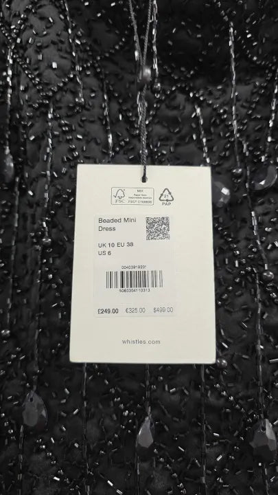 Whistles - Black Beaded Mini Dress - Black Size: Uk 10