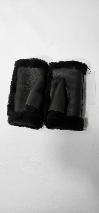 No Eleven - Brown Fingerless Half Fur Mittens - Brown Size: