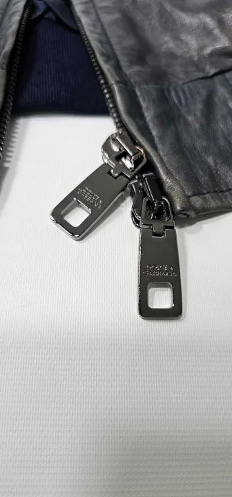 Dolce & Gabbana - Blue Leather Man Biker Full Zip Jacket - Size: M