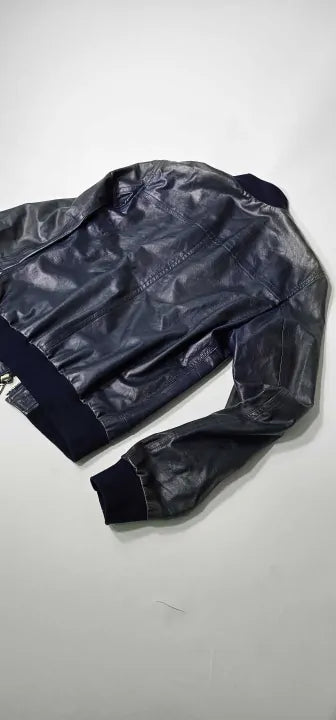 Dolce & Gabbana - Blue Leather Man Biker Full Zip Jacket - Size: M