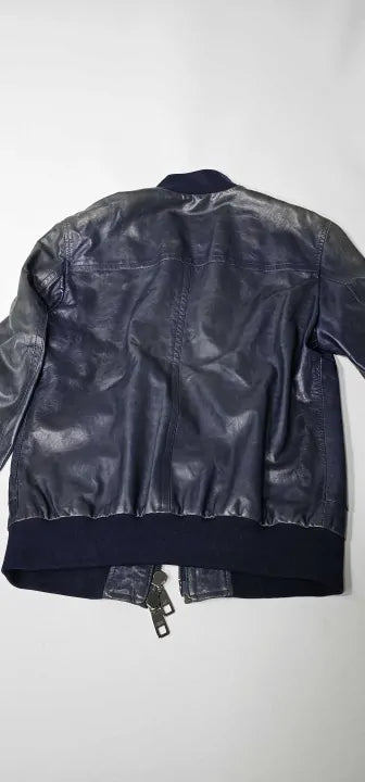 Dolce & Gabbana - Blue Leather Man Biker Full Zip Jacket - Size: M