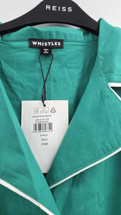 Whistles - Green Contrast Piping Pyjamas - Green Size: M