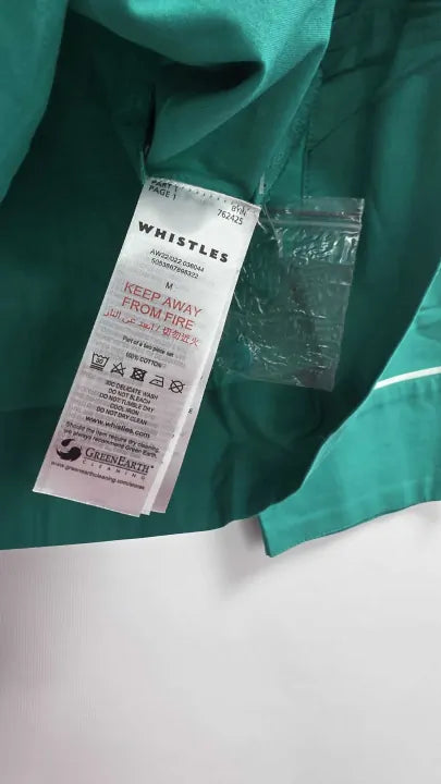 Whistles - Green Contrast Piping Pyjamas - Green Size: M