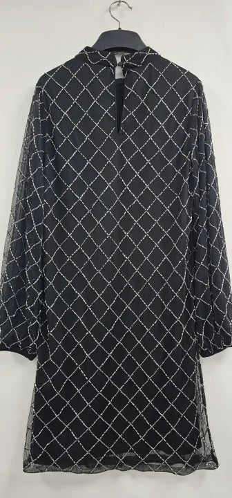 Sosandar - Black Geometric Embellished Belted Shift Dress - Black Size: Uk10