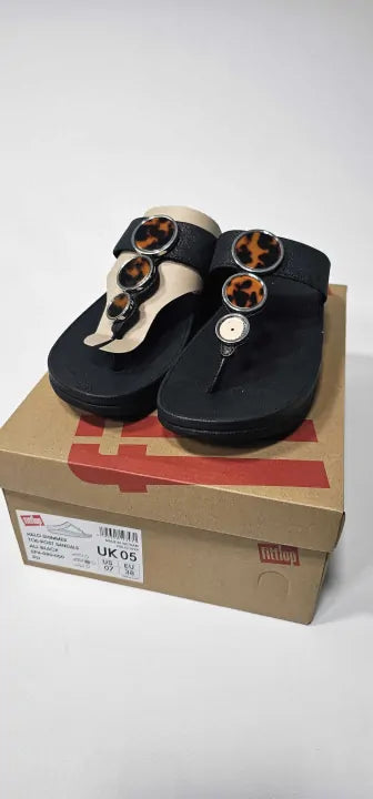 Fitflop - Sparkle Black Halo Shimmer Toe Post Sandal - Black Size: Uk5