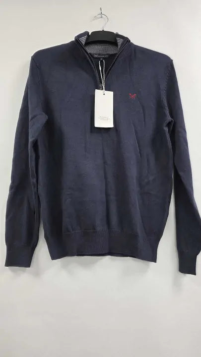 Crew Clothing - Navy 1/2 Zip Fine Cotton Jumper - Navy Size: M