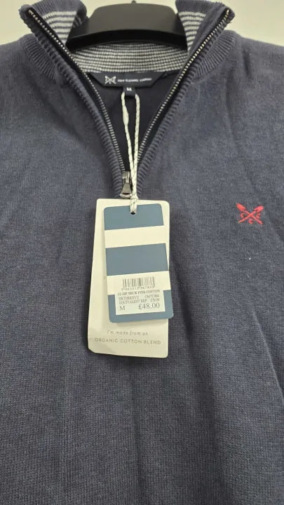 Crew Clothing - Navy 1/2 Zip Fine Cotton Jumper - Navy Size: M