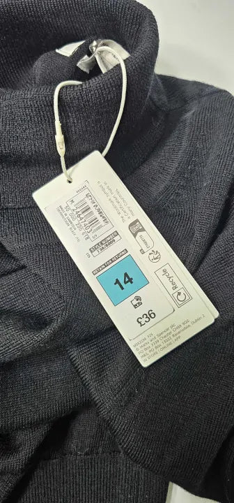 Pure Merino Wool Roll Neck Jumper Size: Uk14
