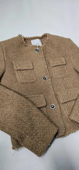 Mango - Brown Wool Blend Pocket Tweed Jacket - Brown Size: Xs