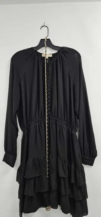 Michael Kors-mf2818z7r3 001-M-black-black Chain Belt Frill Detail Mini Dress-black Size: M