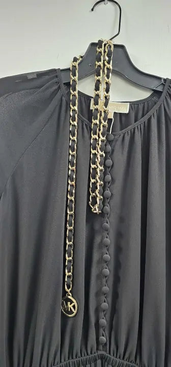 Michael Kors-mf2818z7r3 001-M-black-black Chain Belt Frill Detail Mini Dress-black Size: M