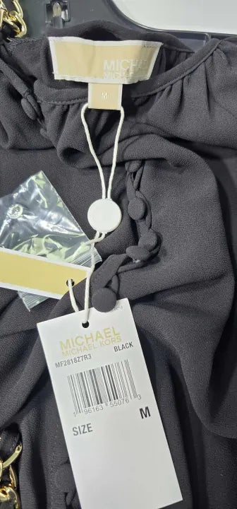 Michael Kors-mf2818z7r3 001-M-black-black Chain Belt Frill Detail Mini Dress-black Size: M