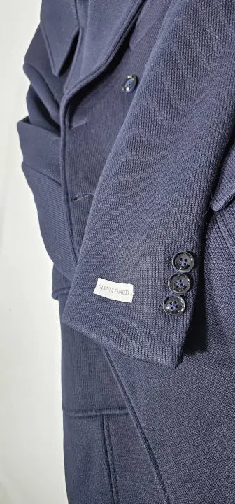 Gianni Feraud - Navy Roberto Wool Blend Coat - Navy Size: Eu38