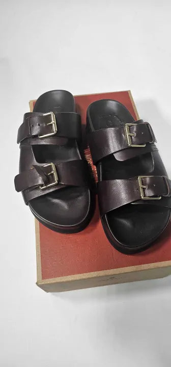 Grenson - Women's Dark Brown Flora Double Buckle Flat Sandal - Brown Size: Uk5