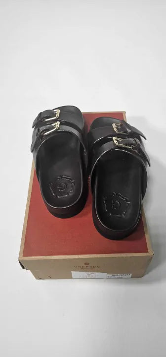 Grenson - Women's Dark Brown Flora Double Buckle Flat Sandal - Brown Size: Uk5