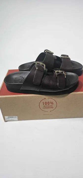 Grenson - Women's Dark Brown Flora Double Buckle Flat Sandal - Brown Size: Uk5