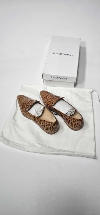 Russell & Bromley - Women's Tan Animal Print Totter Flat Leather Loafer - Beige Size: Eu39