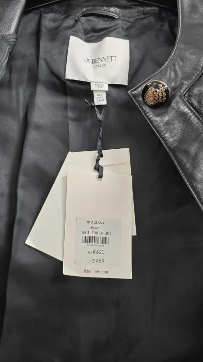 L K Bennett - Black Leather Albany Jacket - Black Size: Uk 6