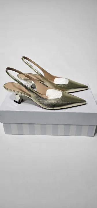 Russell & Bromley - Woman's Gold Slingpoint Heeled Shoe - Gold Size: Uk6