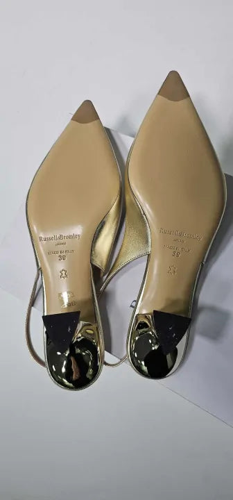 Russell & Bromley - Woman's Gold Slingpoint Heeled Shoe - Gold Size: Uk6