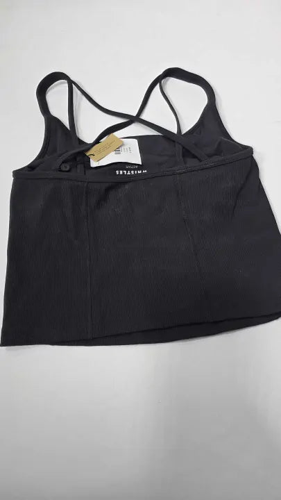 Whistles - Black Ribbed Cross Back Active Top - Black Size: S