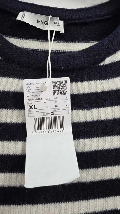 Mango - Navy Striped Jumper Dress - Navy Size: Xl