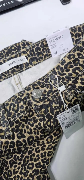 Mango - Brown Leopard-print Straight Jeans - Brown Size: Uk 8