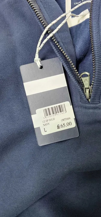 Crew Clothing - Navy Classic 1/2 Zip Sweatshirt - Navy Size: L