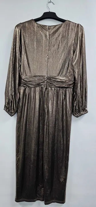 Sosandar - Honey Gold Shimmer Wrap Front Goddess Dress - Gold Size: Uk 14