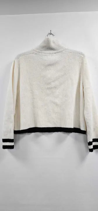 Mango - White Striped Jumper With Zip Size: Xl
