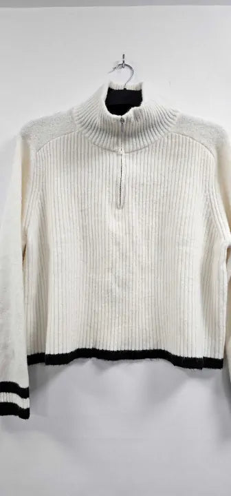 Mango - White Striped Jumper With Zip Size: Xl