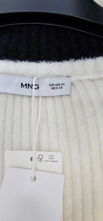 Mango - White Striped Jumper With Zip Size: Xl