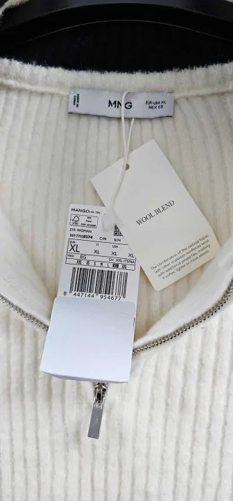 Mango - White Striped Jumper With Zip Size: Xl